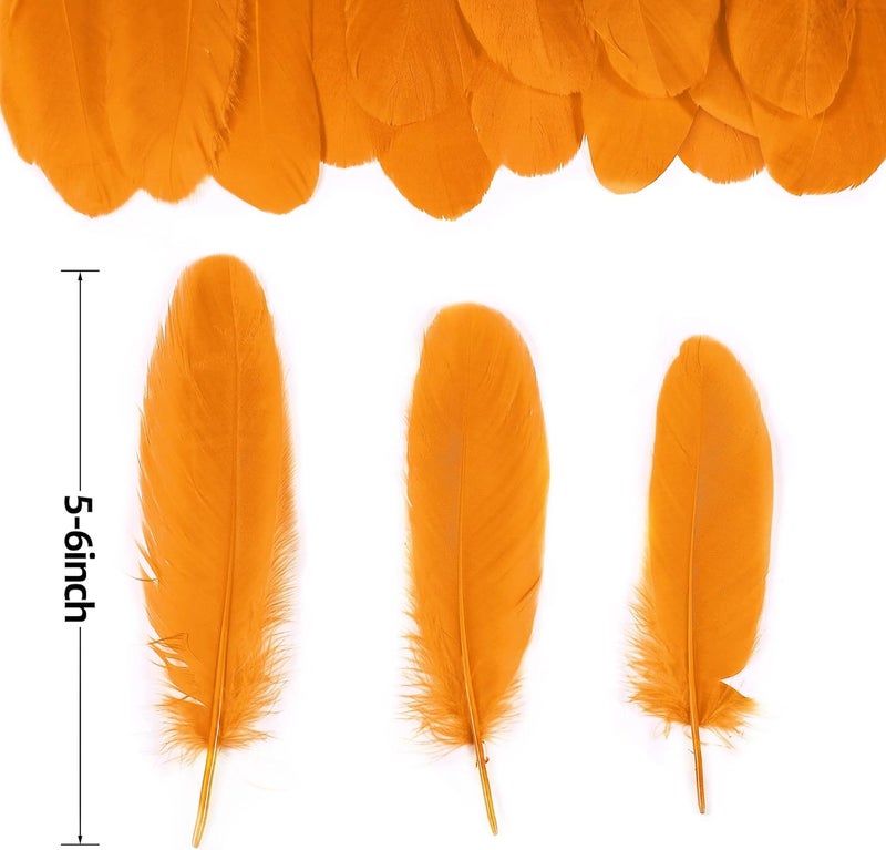 Holmgren Orange Goose Feathers Bulk - 200pcs 5-7inch Big Goose Feather Bulk for DIY Crafts Mask Hatband Wing Costume Accessories and Halloween Party Home Decorations (Orange) - Image 4
